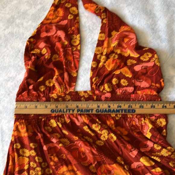 ZESICA Crossover Halter Neck Sleeveless Cut Out Backless Orangerust Floral Maxi - Picture 3 of 9